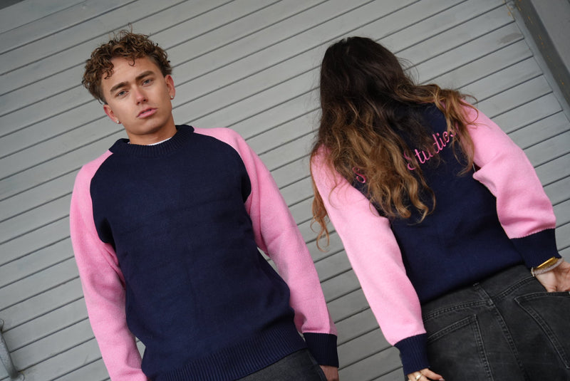 Raglan Knit Sweater (Navy Blue/Pink)