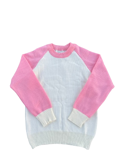 Raglan Knit Sweater (Light Pink/White)