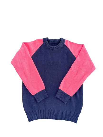 Raglan Knit Sweater (Navy Blue/Pink)
