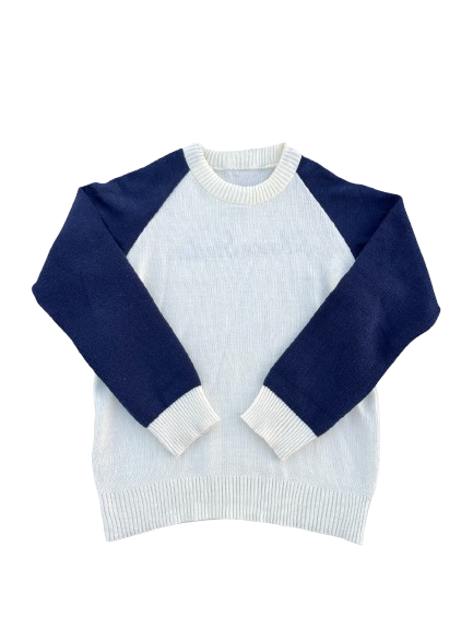 Raglan Knit Sweater (Navy Blue/White)